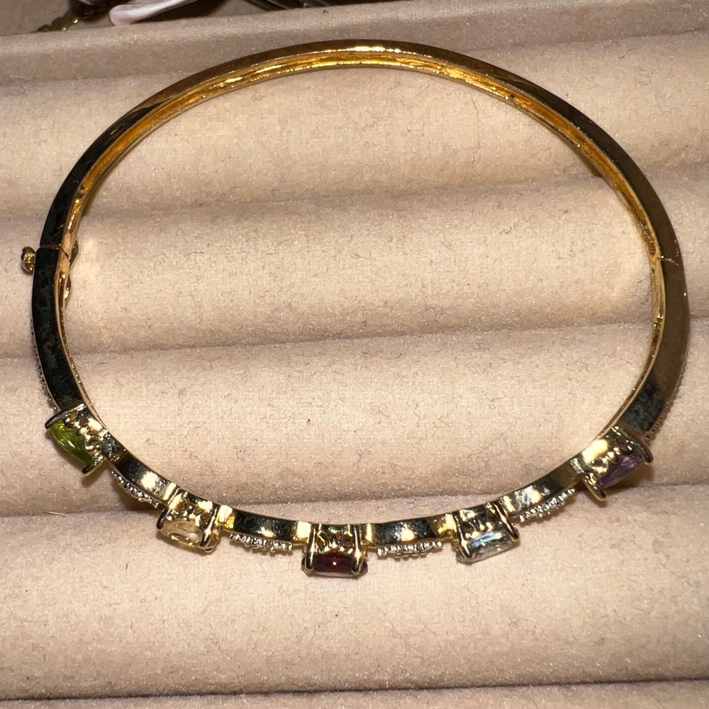 Gold Tone Multi Gem Amethyst Garnet Citrine Peridot Aquamarine Bangle Bracelet - Picture 7 of 14